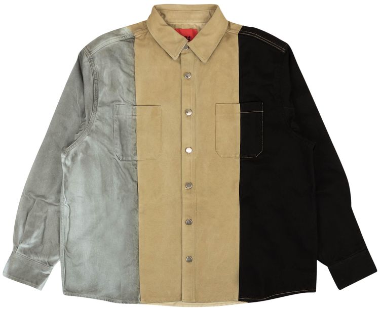 424 Colorblock Denim Button Down Shirt Multicolor