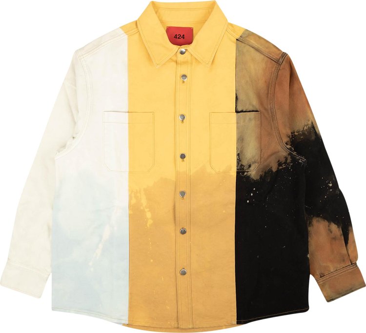 424 Colorblock Denim Button Down Shirt Multicolor