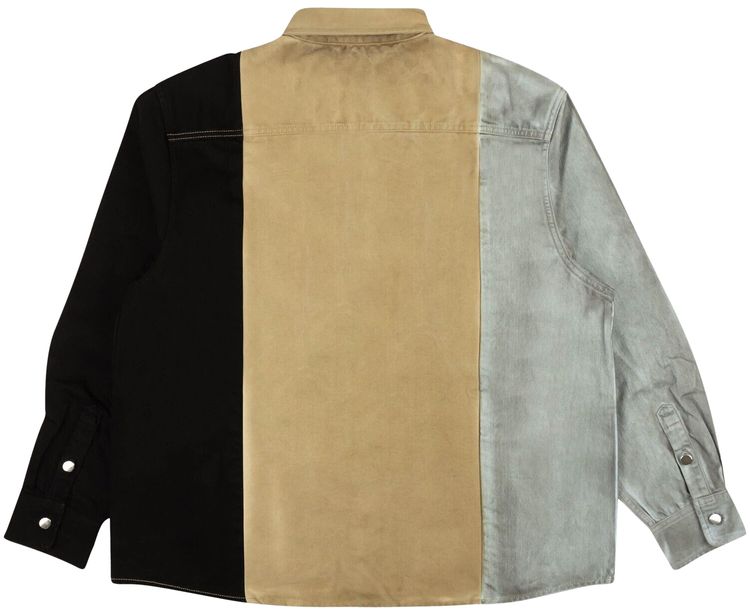 424 Colorblock Denim Button Down Shirt Multicolor