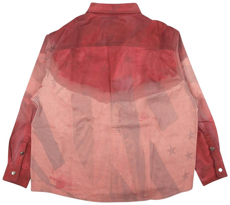 424 Allover Flag Print Dye Denim Shirt Pink