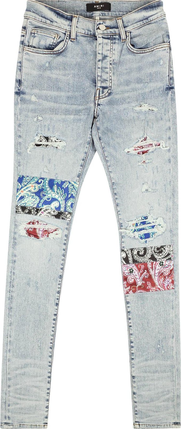 Amiri Pajama Art Patch Skinny Jeans Blue