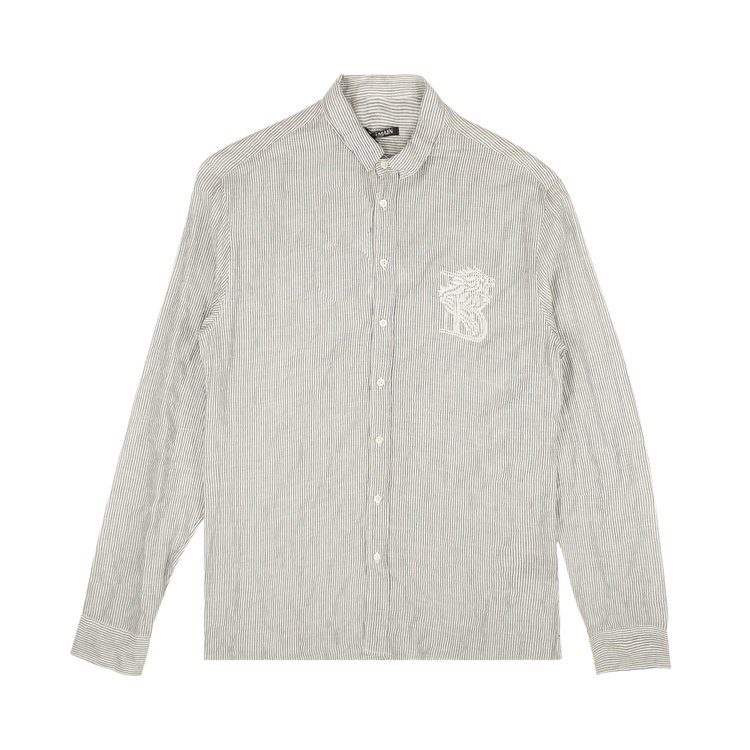 Balmain Logo Embroidery Striped Button Down Shirt 'White/Blue'
