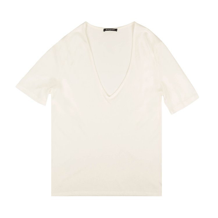 Balmain Short-Sleeve V Neck Knit Top 'White'