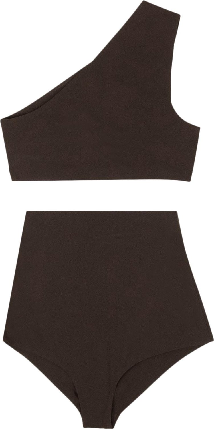 Bottega Veneta One Shoulder Bikini Swim Suit Chocolate