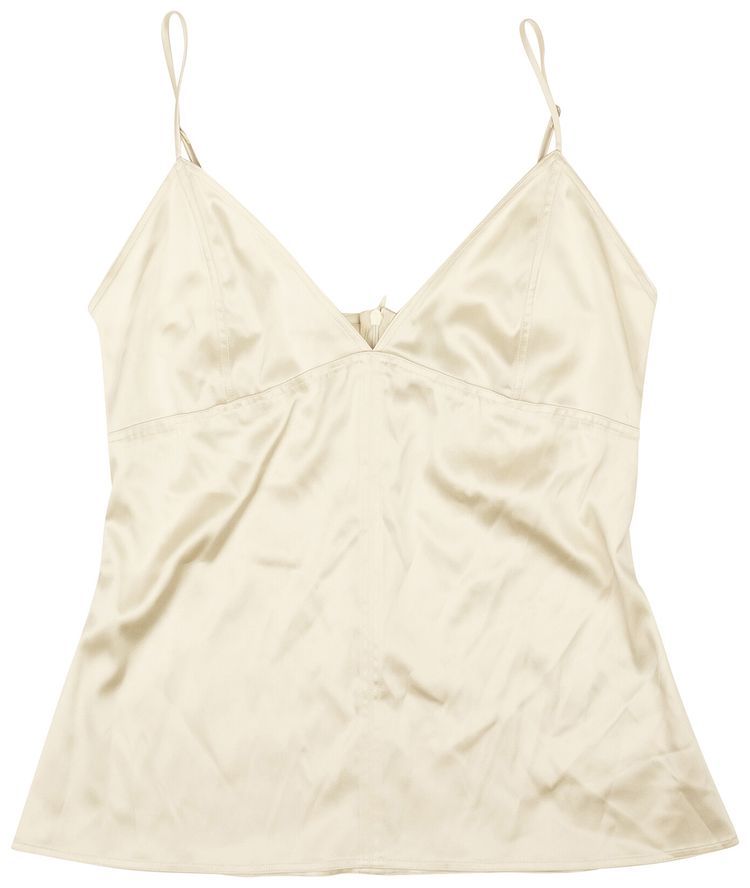 Bottega Veneta Satin Spaghetti Strap Tank Top Chalk