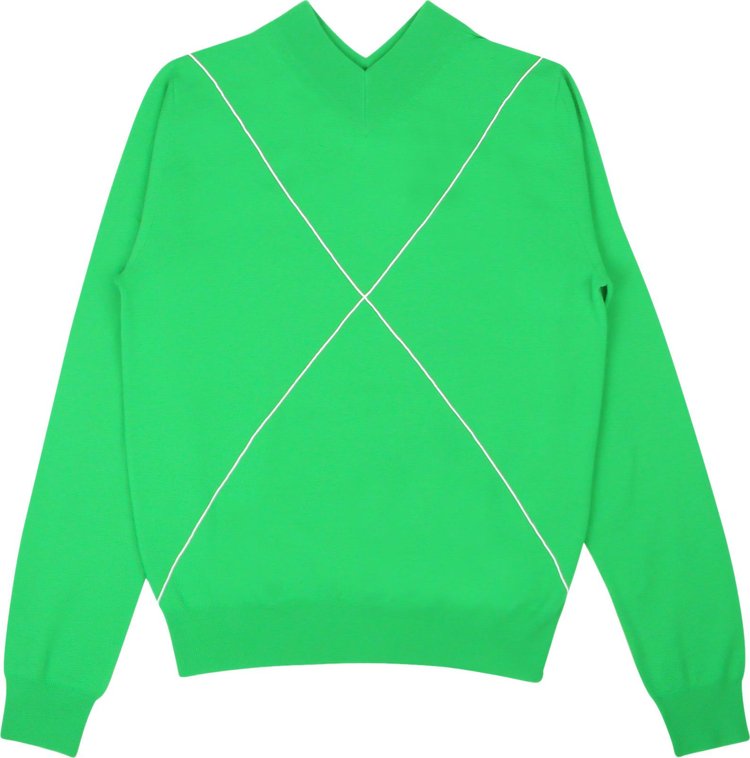 Bottega Veneta Contrast Stitch V Neck Sweater 'Grass Green'
