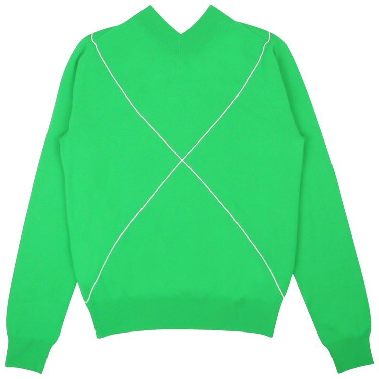 Bottega Veneta Contrast Stitch V Neck Sweater Grass Green