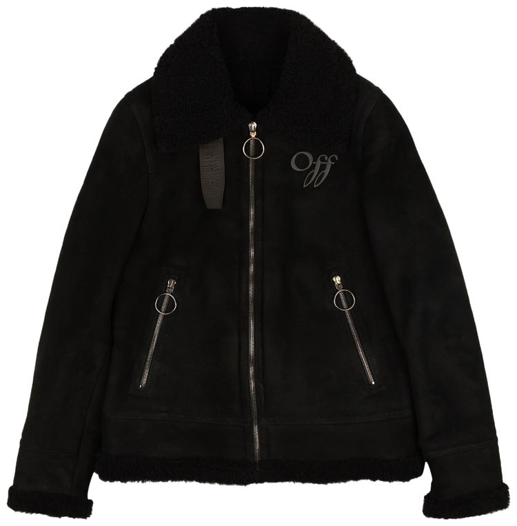 Off White Cropped Shearling Jacket Black