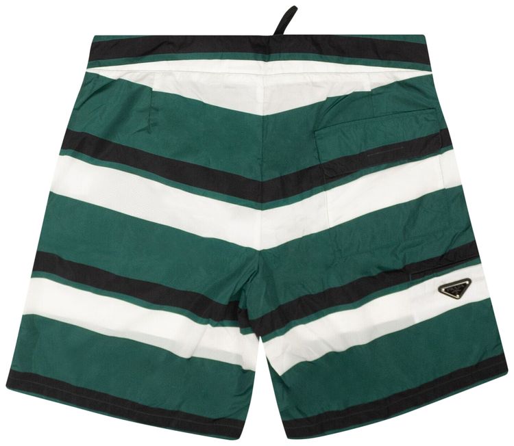 Prada Striped Nylon Swim Shorts Green