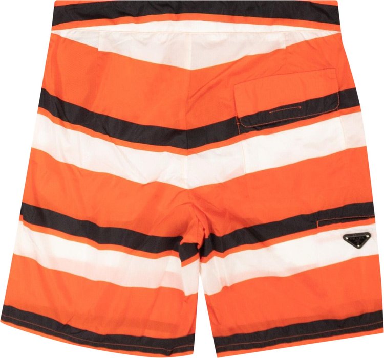 Prada Nylon Striped Swim Shorts Orange