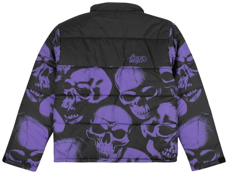Psychworld Skull Print Puffer Jacket BlackPurple