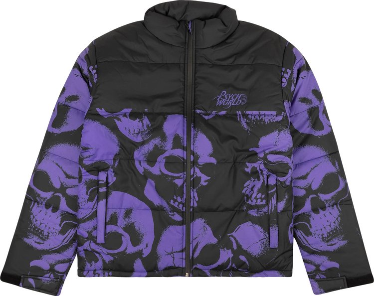 Psychworld Skull Print Puffer Jacket 'Black/Purple'