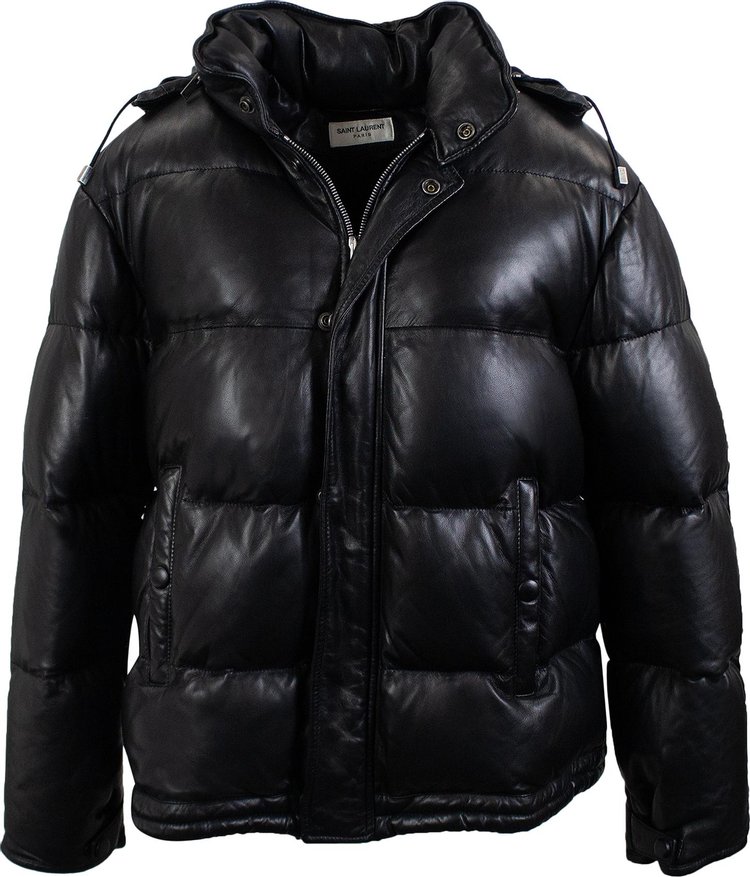 Saint Laurent Leather Goose Down Jacket Black