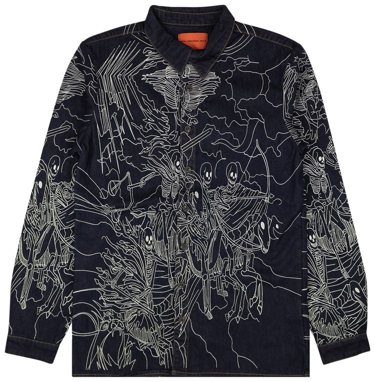 Who Decides War Denim Embroidered Four Horseman Workshirt Blue