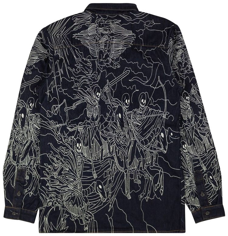 Who Decides War Denim Embroidered Four Horseman Workshirt Blue