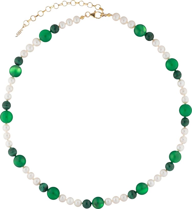VEERT Freshwater Pearl Green Onyx & Malachite Necklace 'Pearl/Green/Yellow Gold'