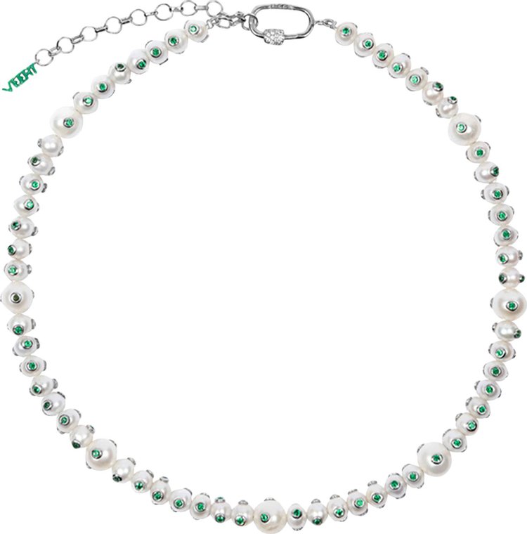 VEERT The Green Polka Dot Freshwater Pearl Necklace 'Pearl/Green'
