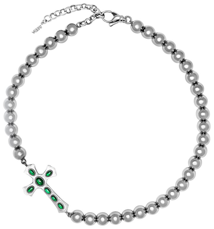 VEERT The Ball Cross Necklace White GoldGreen