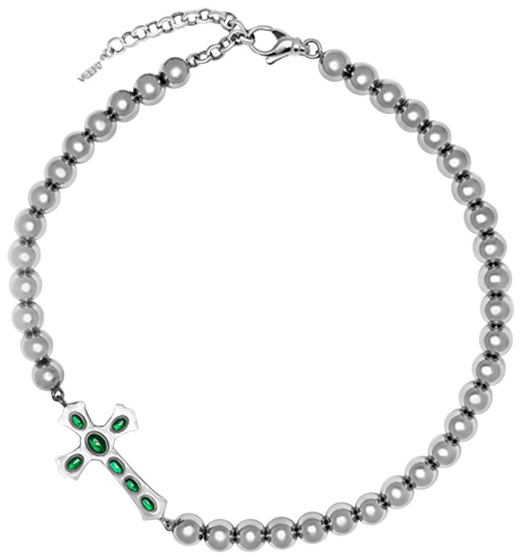 VEERT The Ball Cross Necklace 'White Gold/Green'