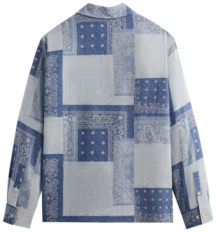 Kith Washed Paisley Long Sleeve Boxy Collared Overshirt Light Indigo