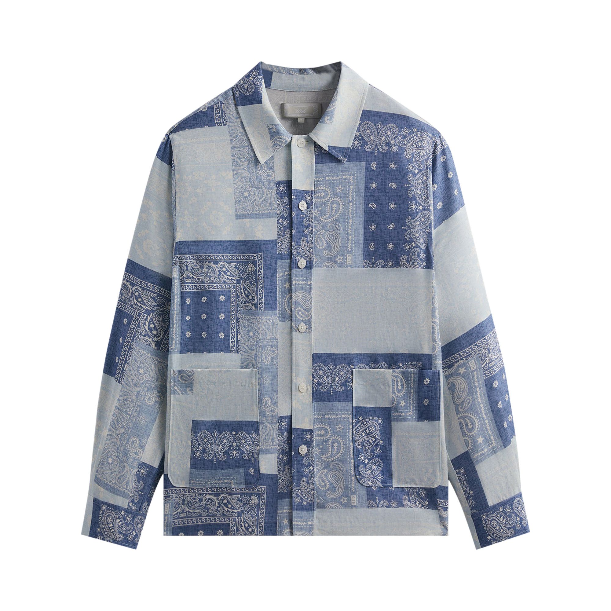 Size xl Kith Washed Paisley Long-Sleeve Boxy Collared Overshirt 'Light  Indigo'