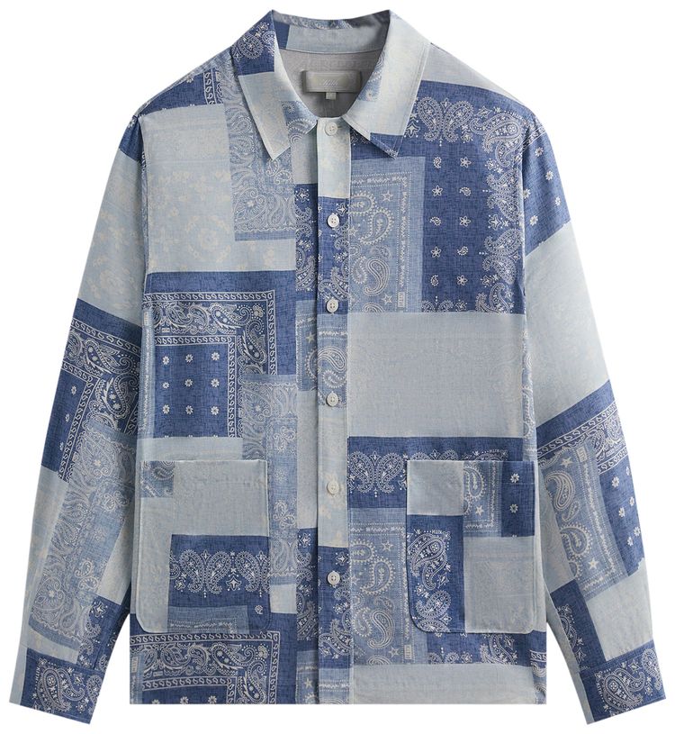 Kith Washed Paisley Long Sleeve Boxy Collared Overshirt Light Indigo