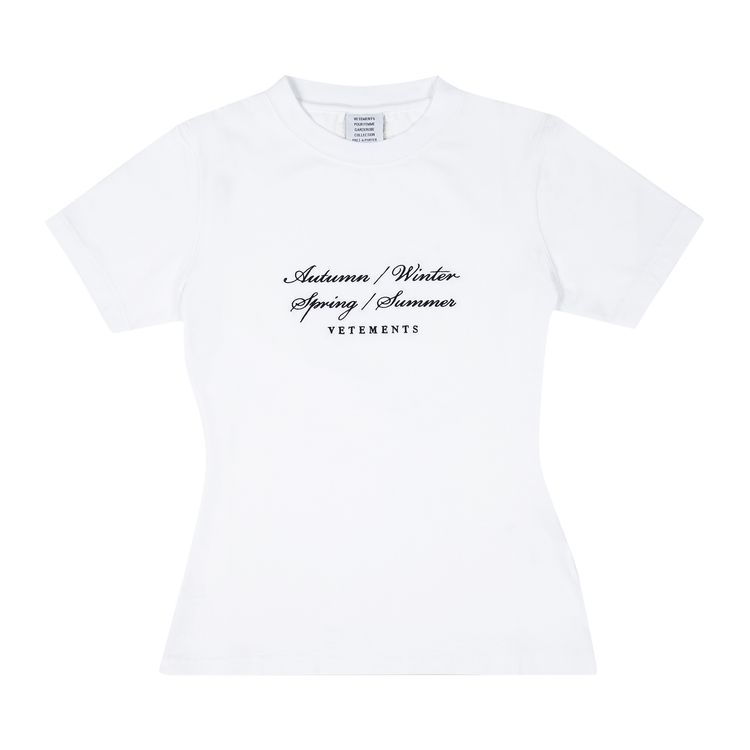 Vetements 4 Seasons Embroidered Logo Fitted T Shirt White