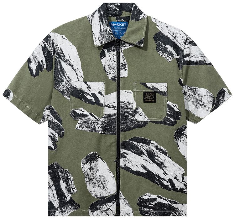 Market Keep Honking Button Up Moss