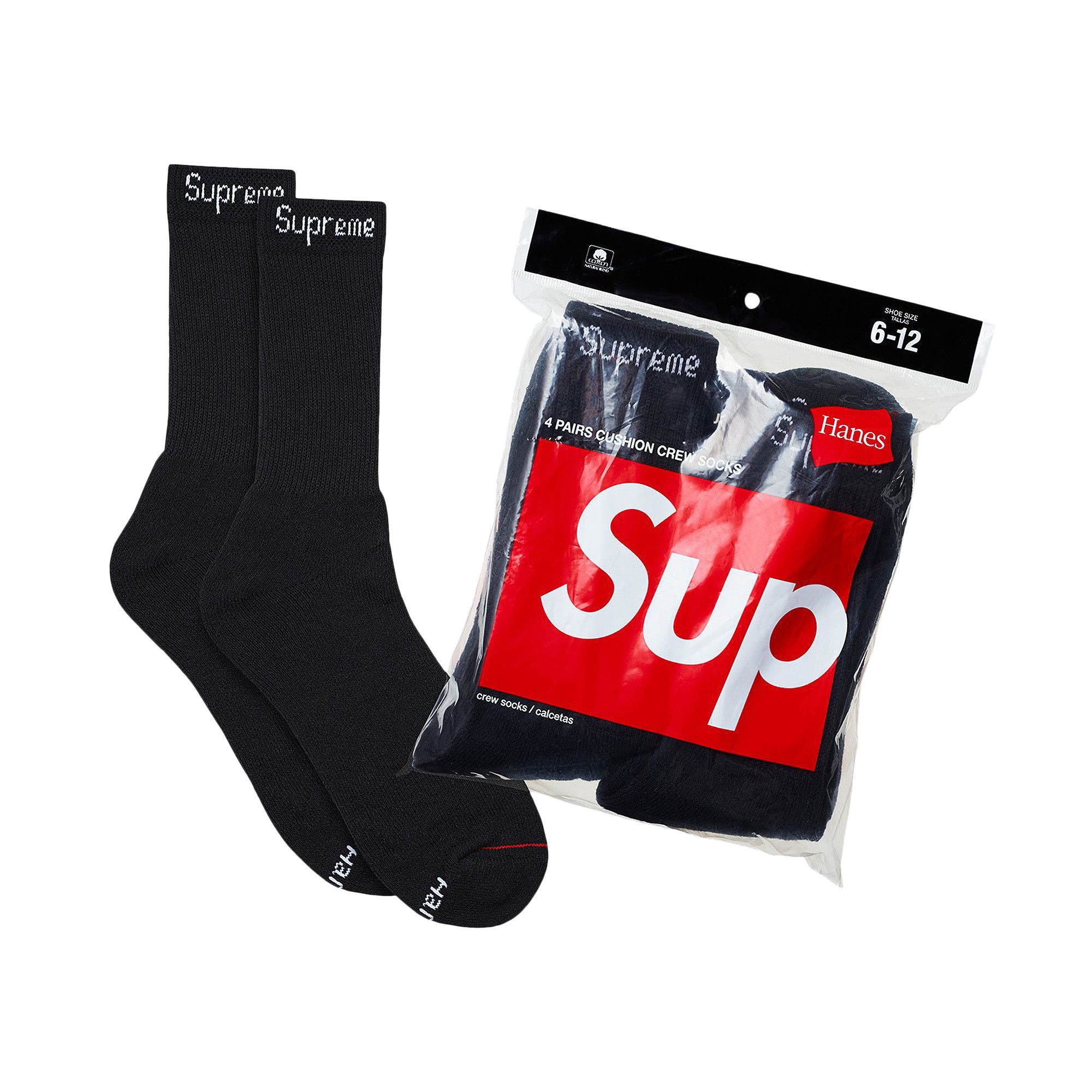 Buy Supreme x Hanes Crew Socks (4 Pack) 'Black' - 99HAA26 BLACK | GOAT