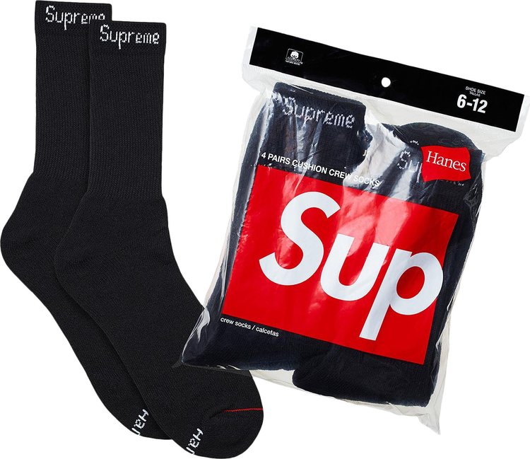 Supreme x Hanes Crew Socks (4 Pack) 'Black'