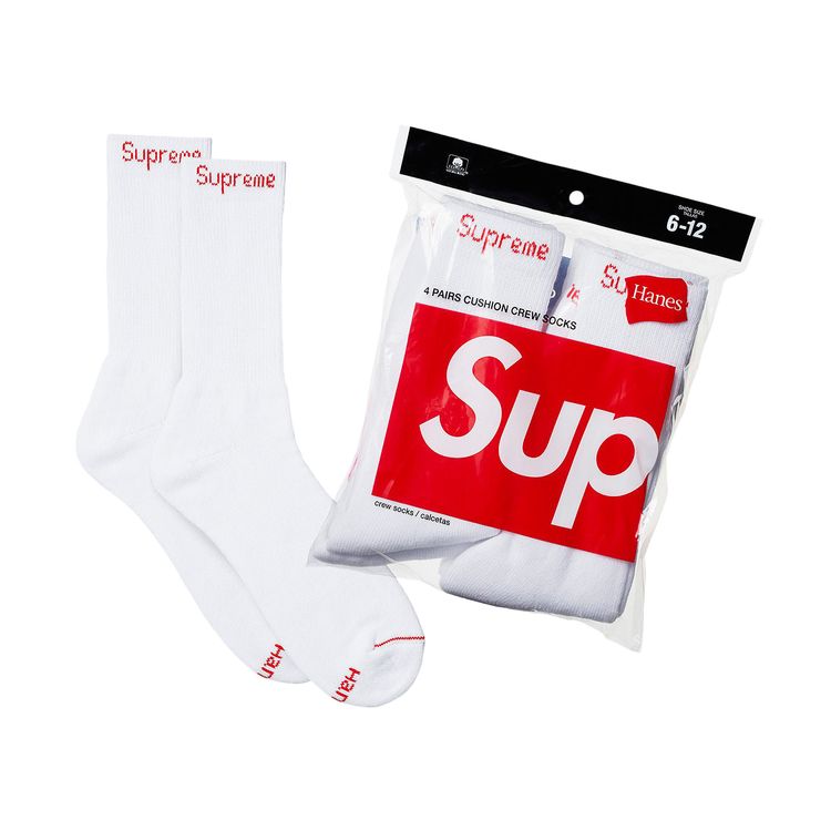 Supreme x Hanes Crew Socks (4 Pack) 'White'