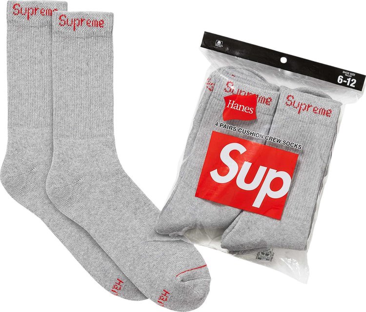 Supreme x Hanes Crew Socks (4 Pack) 'Heather Grey'