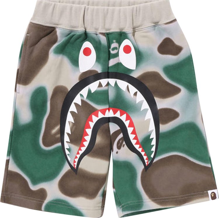 BAPE Kids Liquid Camo Shark Sweatshorts 'Olive Drab'