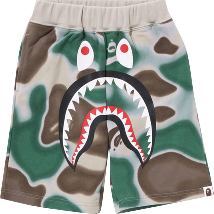 BAPE Kids Liquid Camo Shark Sweatshorts Olive Drab