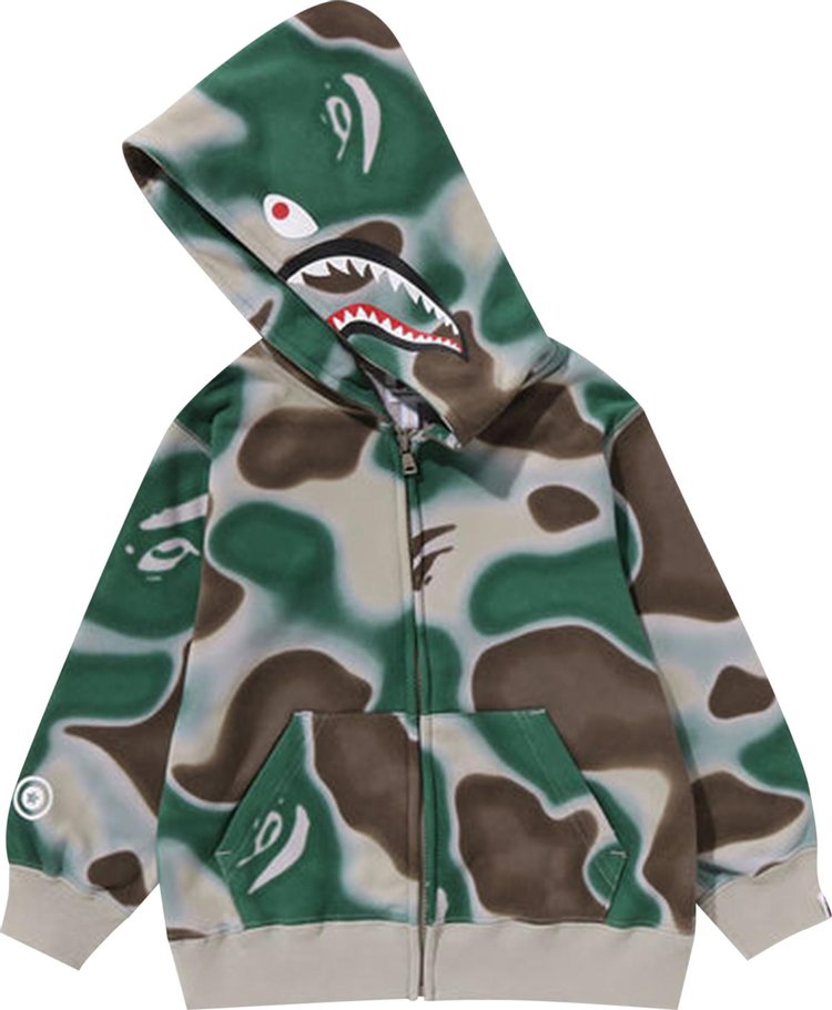 BAPE Kids Liquid Camo Shark Zip Hoodie Olive Drab