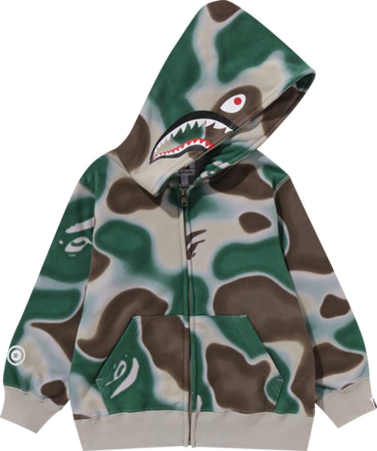 BAPE Kids Liquid Camo Shark Zip Hoodie Olive Drab