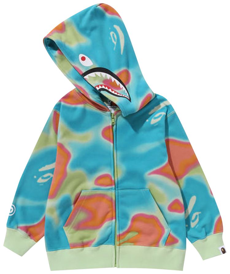 BAPE Kids Liquid Camo Shark Zip Hoodie Green