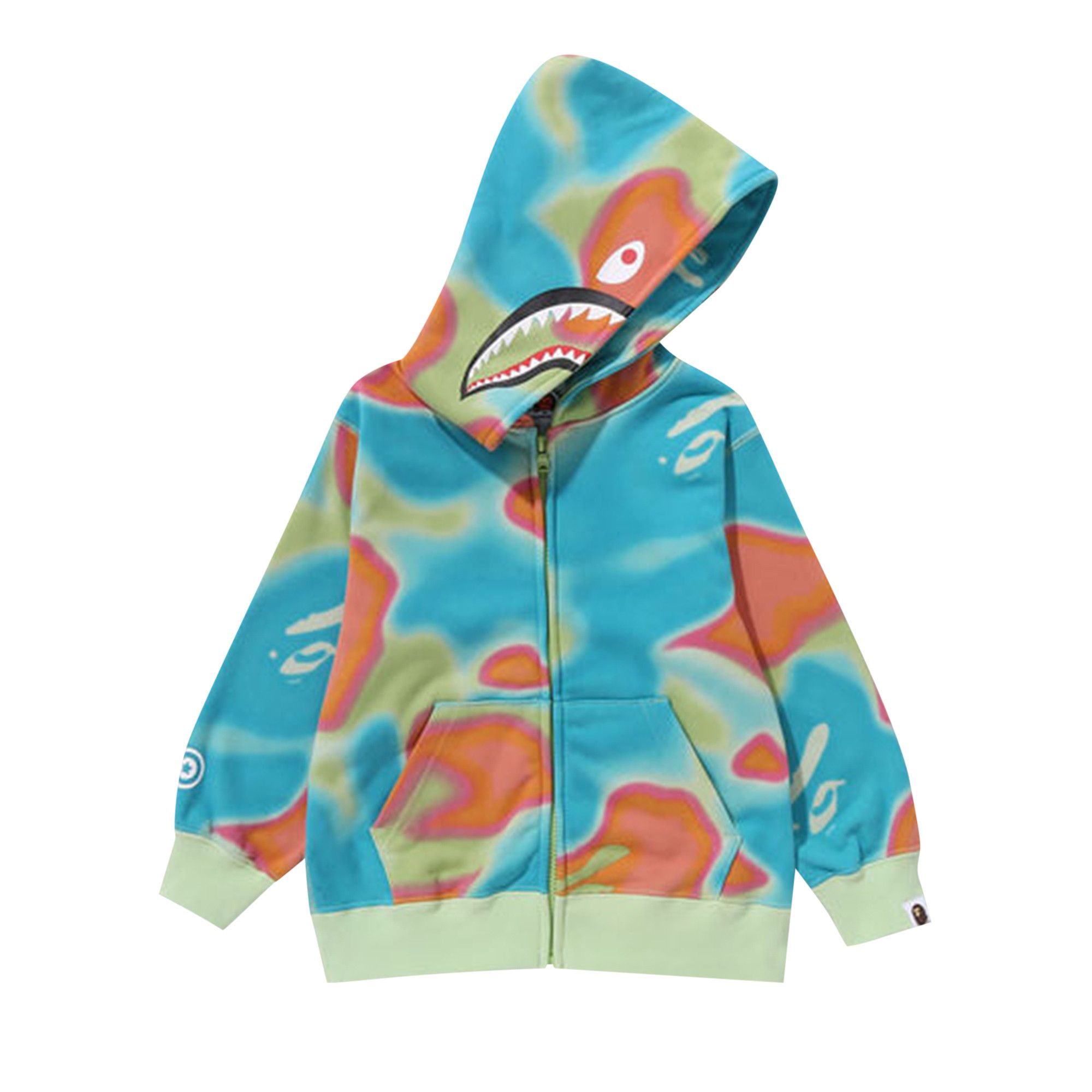 Size 110 BAPE Kids Liquid Camo Shark Zip Hoodie Green