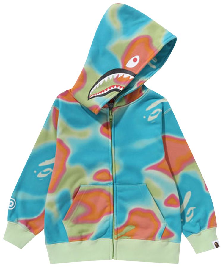 BAPE Kids Liquid Camo Shark Zip Hoodie Green