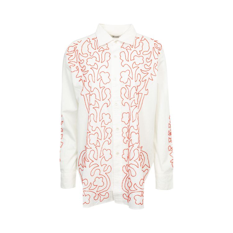 Bode Beaded Crossvine Shirt WhiteRed
