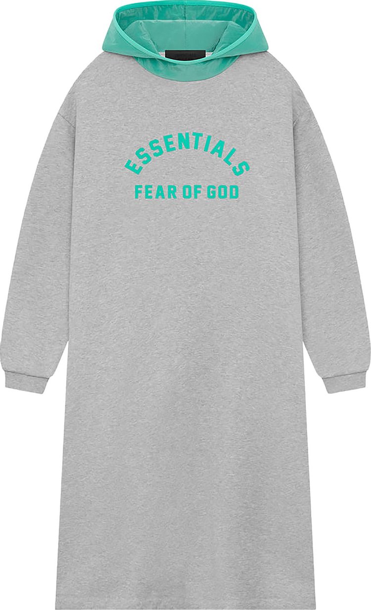 Fear of God Essentials Nylon Fleece Hooded Dress 'Light Heather Grey/Mint Leaf'