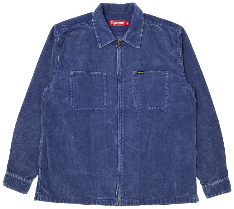 Supreme Washed Corduroy Zip Up Shirt Blue