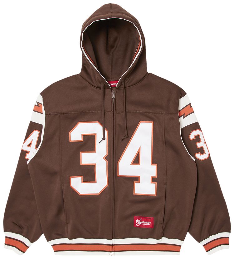 Supreme Football Zip Up Hooded Sweatshirt Brown