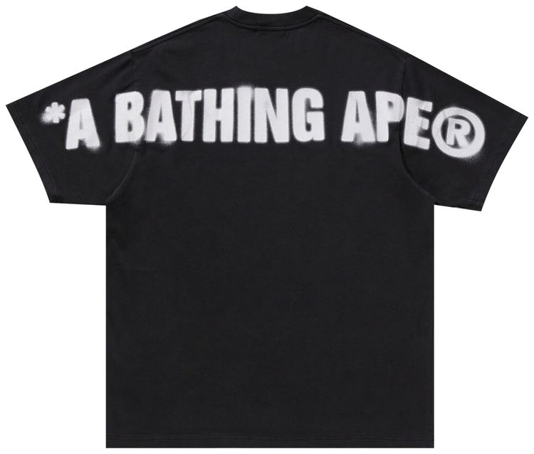 BAPE Spray Ape Head Garment Dyed Relaxed Fit Tee Black
