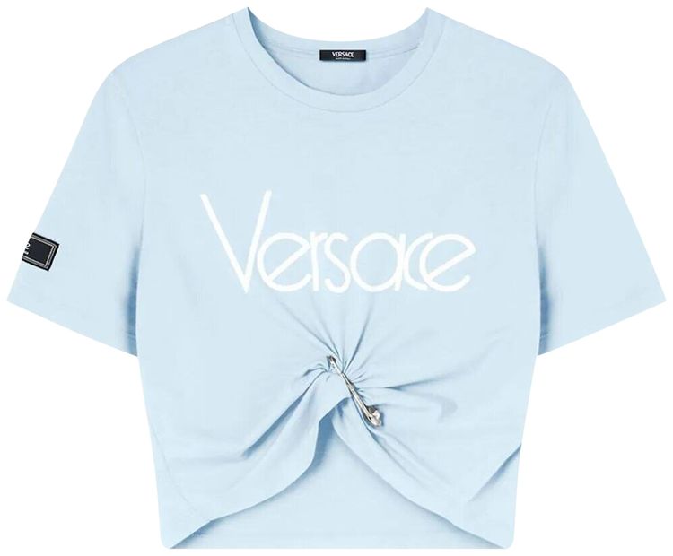 Versace 1978 Re Edition Logo Crop T Shirt Pale BlueWhite