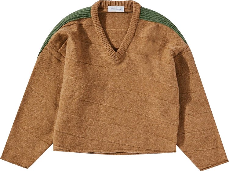 Kiko Kostadinov Delian V Neck Jumper 'Melange Almond/Melange Green'