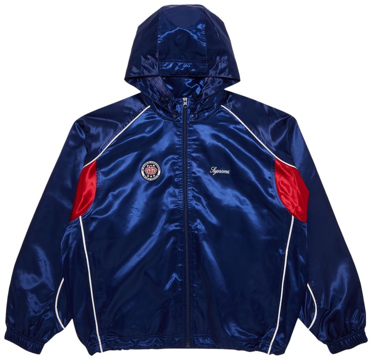 Supreme Satin Hooded Track Jacket Navy