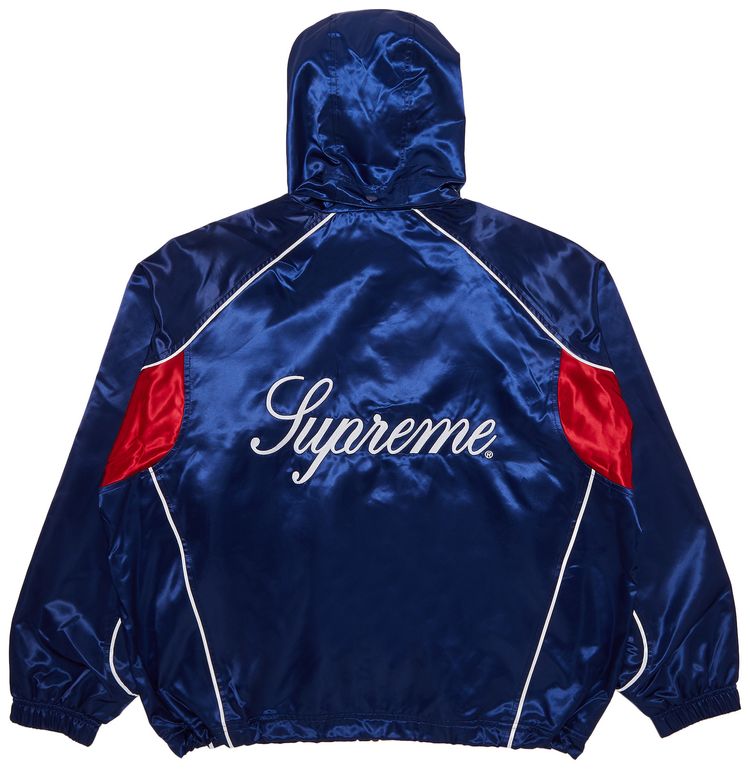 Supreme Satin Hooded Track Jacket Navy