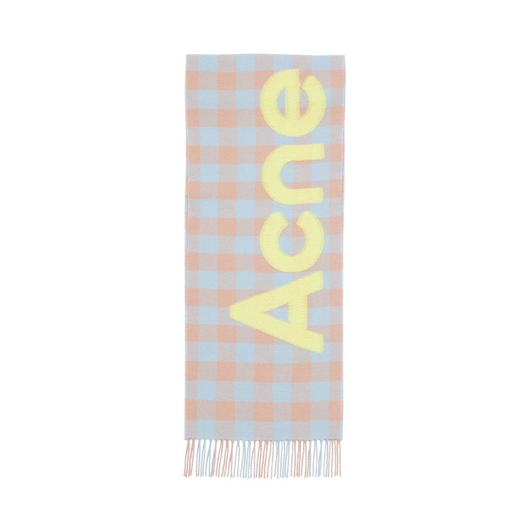 Acne Studios Check Logo Scarf Camel BeigeAcid Green