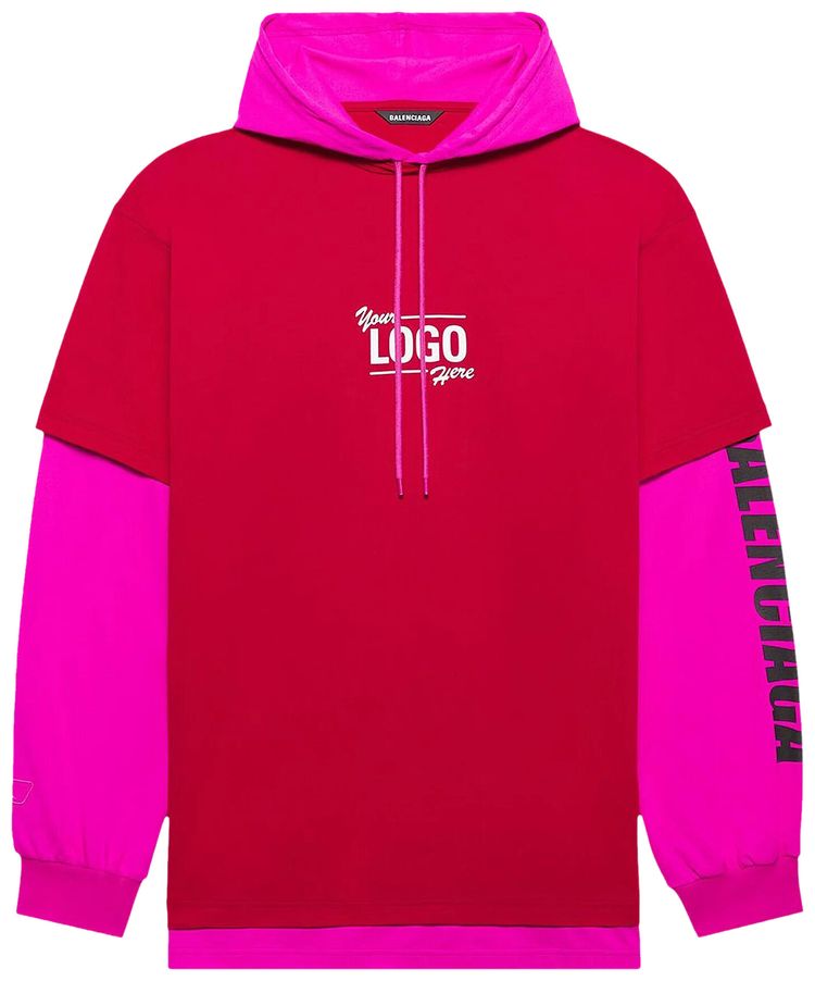 Balenciaga Your Logo Here Hooded T Shirt RaspberryWhite
